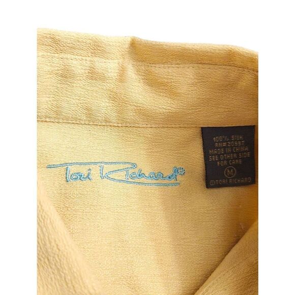 Tori Richard Mens medium 100% silk button up shirt Chest Pocket yellow EUC - Picture 2 of 7